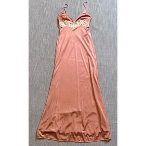 Gossard Artemis Vintage Nightgown Copper Lace Trim Maxi Slip Dress Petite 5164